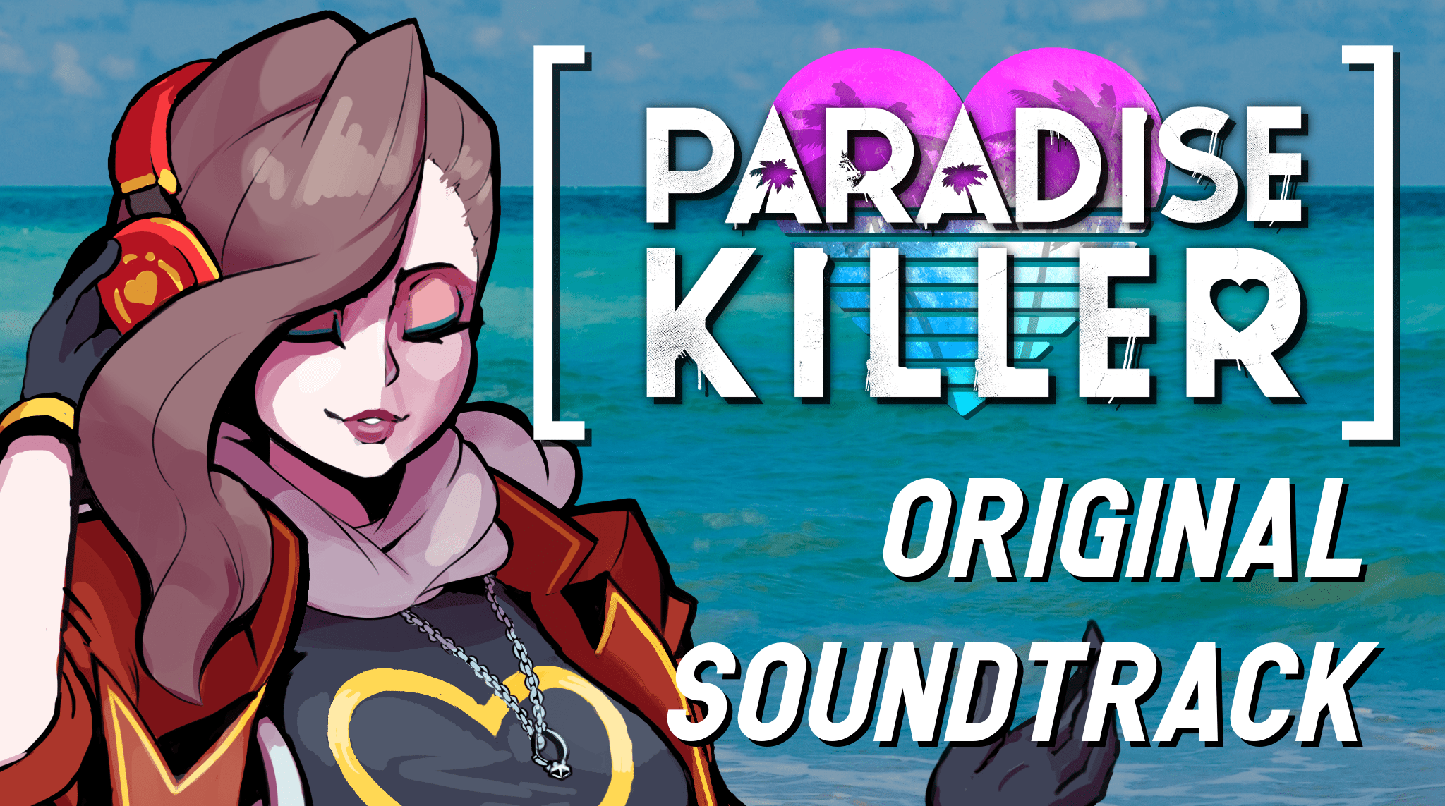Lady Love Dies with headphones on listening to the Paradise Killer Original Soundtrack