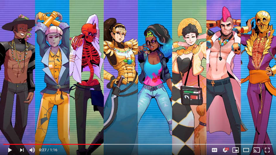 A screenshot of the new Paradise Killer trailer showing off some of the main characters