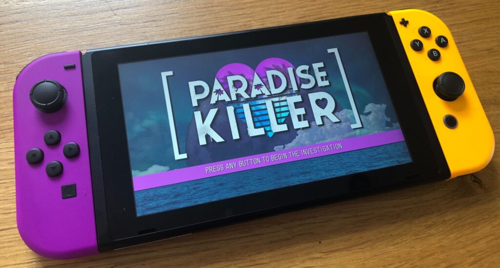 A Nintendo Switch running Paradise Killer